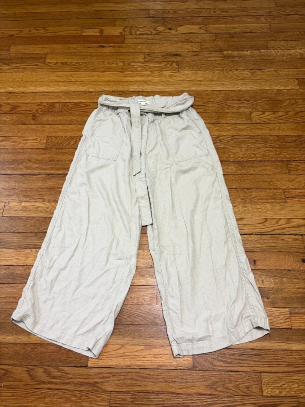 Blank NYC Womens Paperbag Crop Pants Linen Blend Sz Medium Oatmeal Beige Belted